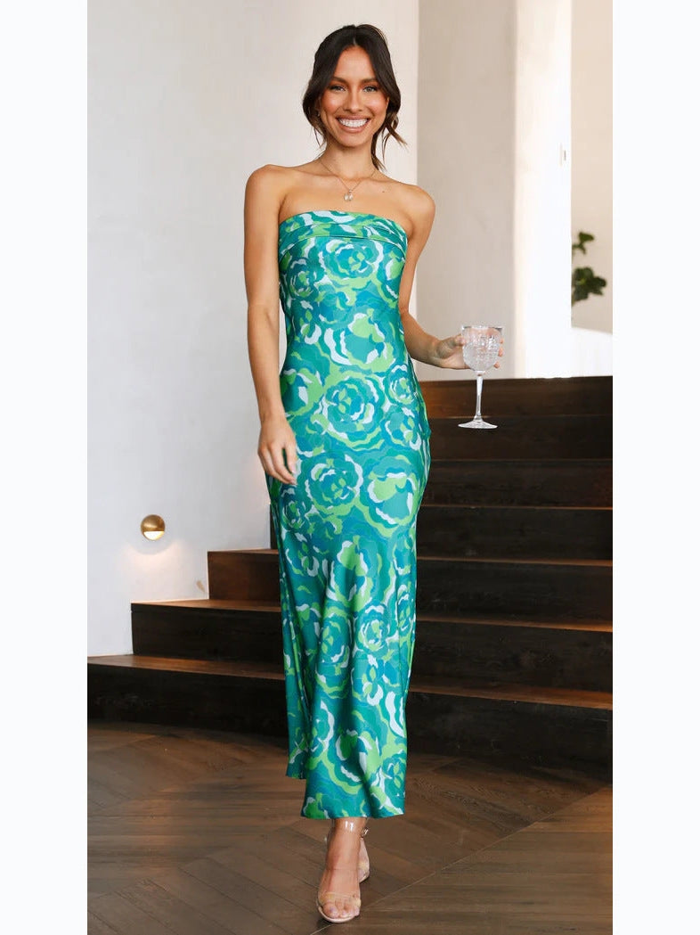 Floral Print Tube Midi Dress