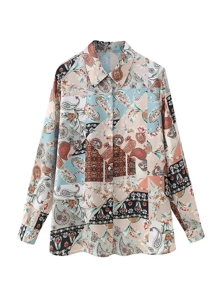 Vintage Print Satin Shirt