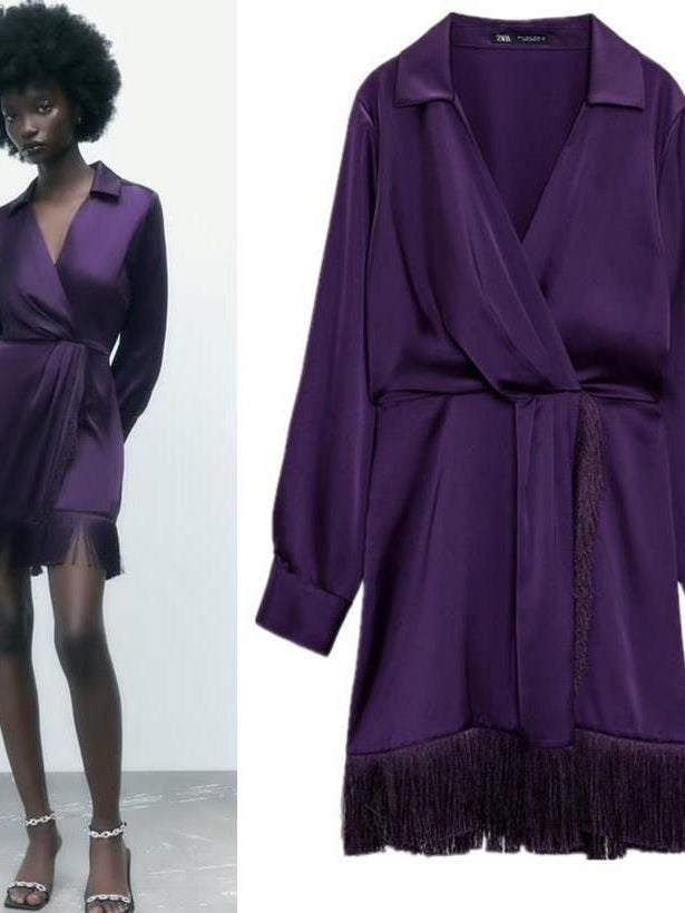 Purple Tassel Wrap Dress