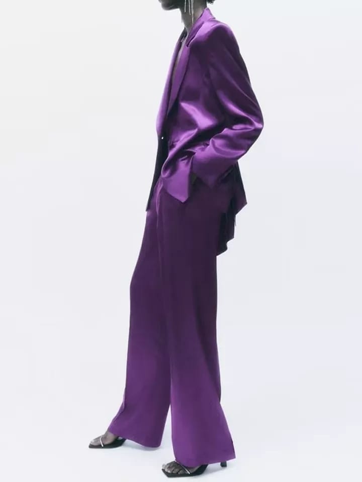 Purple Satin Blazer & pants Coors Set