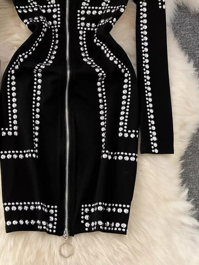 Rivet Buttons Black Dress