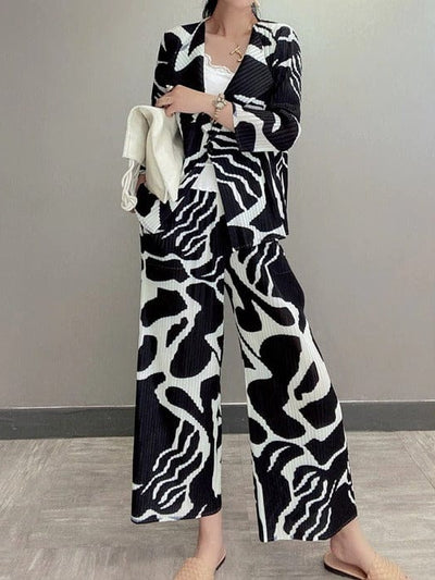 Zebra Patch Print Pleated Coord Set