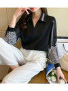 Chiffon Embroidered Sleeves & Collar Print Shirt Top