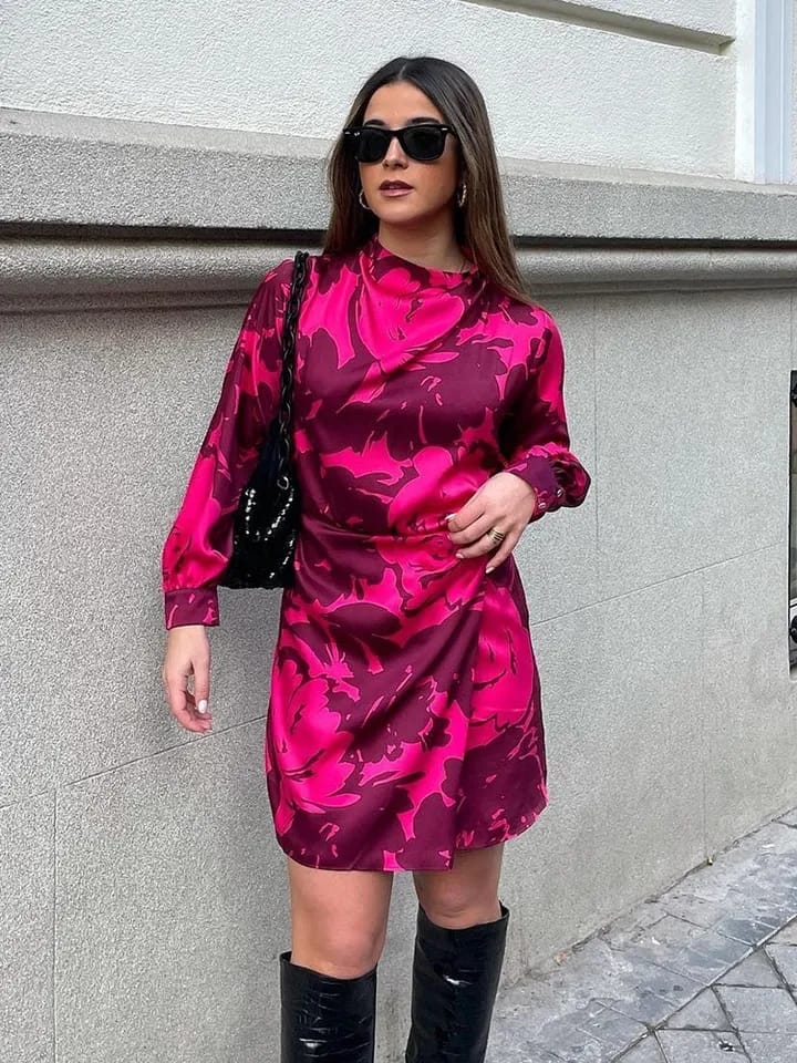 Red Flower Print Short Dress