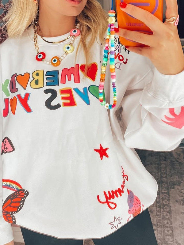 Oversized Graphic Print Loose Pullover Sweatshirt