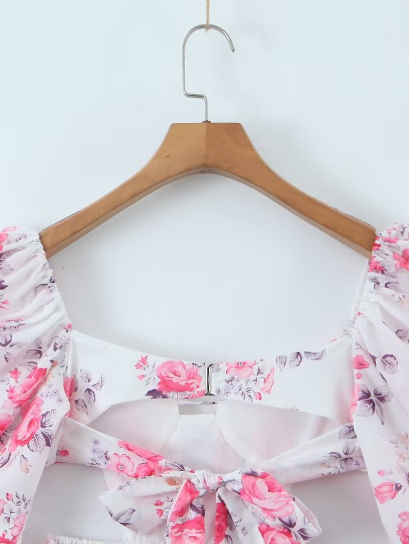 Peony Printed Cutout Puff Sleeve Dress