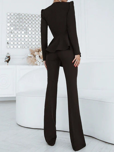 Black Blazer Top & Straight Pants Coord Set