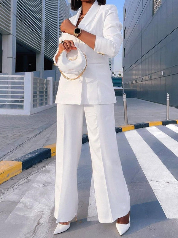 Womens Double Breasted Pant Suit  White
