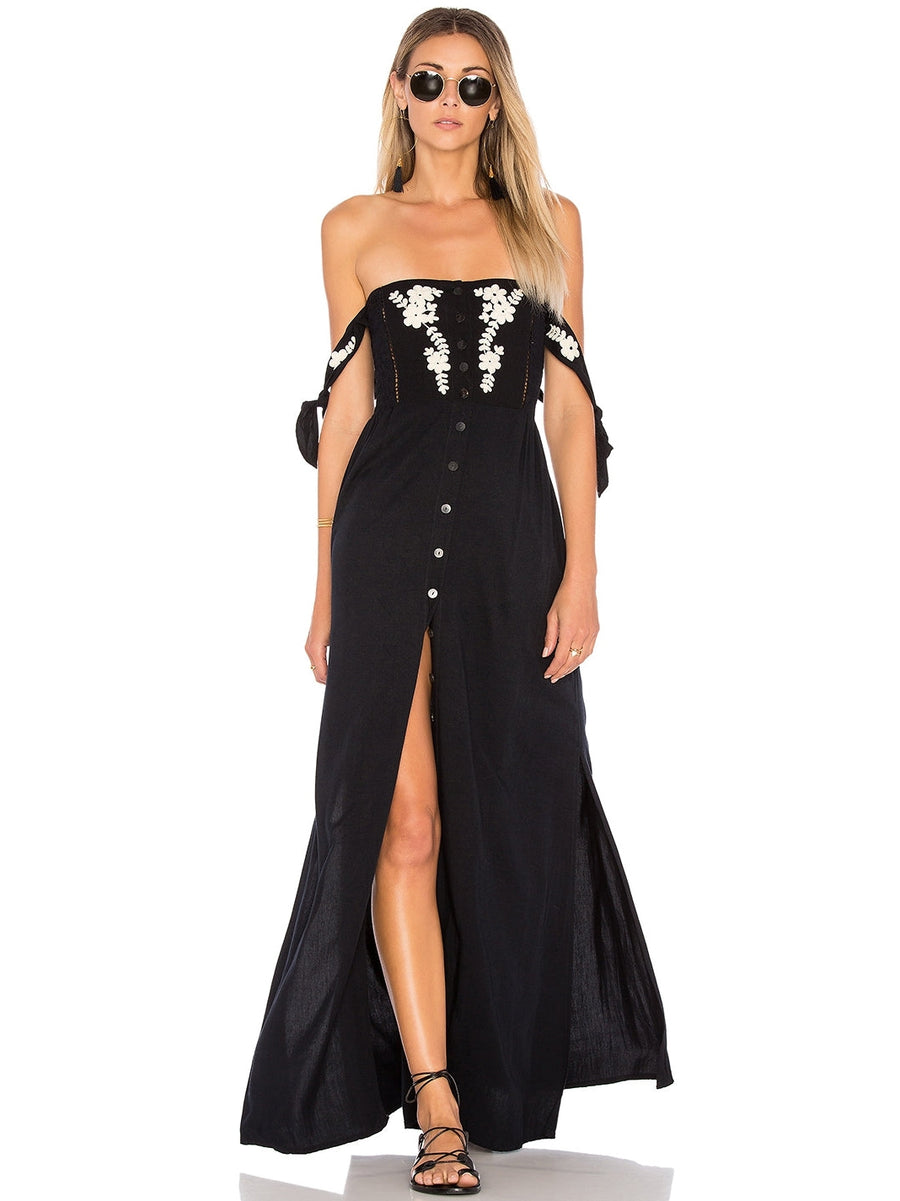 Bohemian Vacation Off Shoulder Embroidered Long Dress