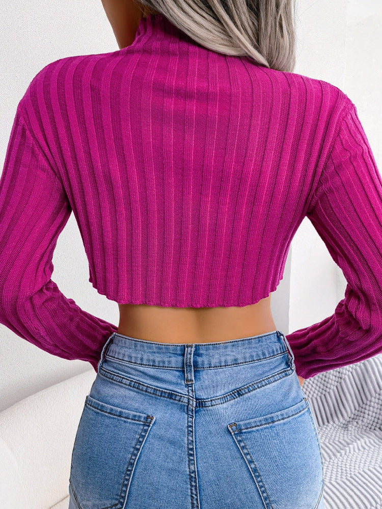 Turtle Neck Asymmetric Knitted Bottoming Sweater Top