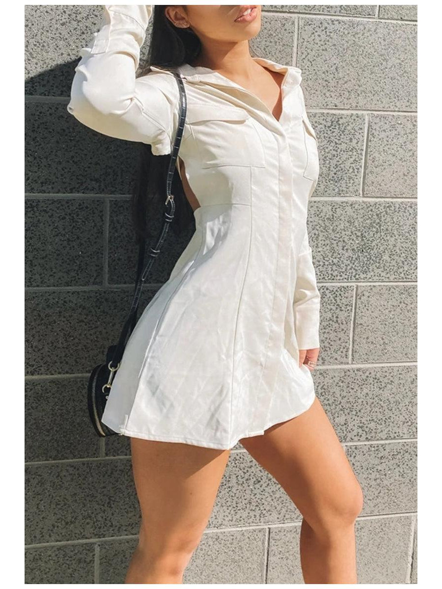 A-line Solid Backless V-neck Full Sleeves Dress
