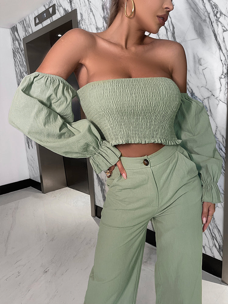 Ruffles Blouse and Wide Leg Pants Co-Ord Set