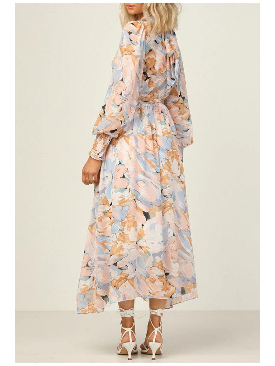 Lantern Sleeve Chiffon Floral Dress