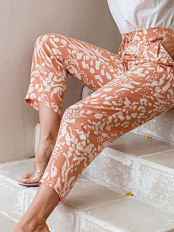 Elastic High Waist Loose Wide Legs Lace Up.