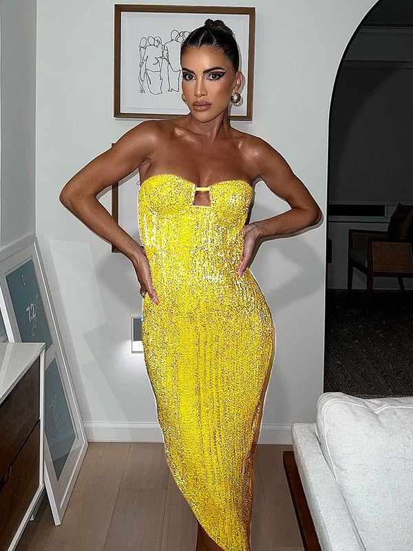 Sequins Tube Corset Asymmetric Dress