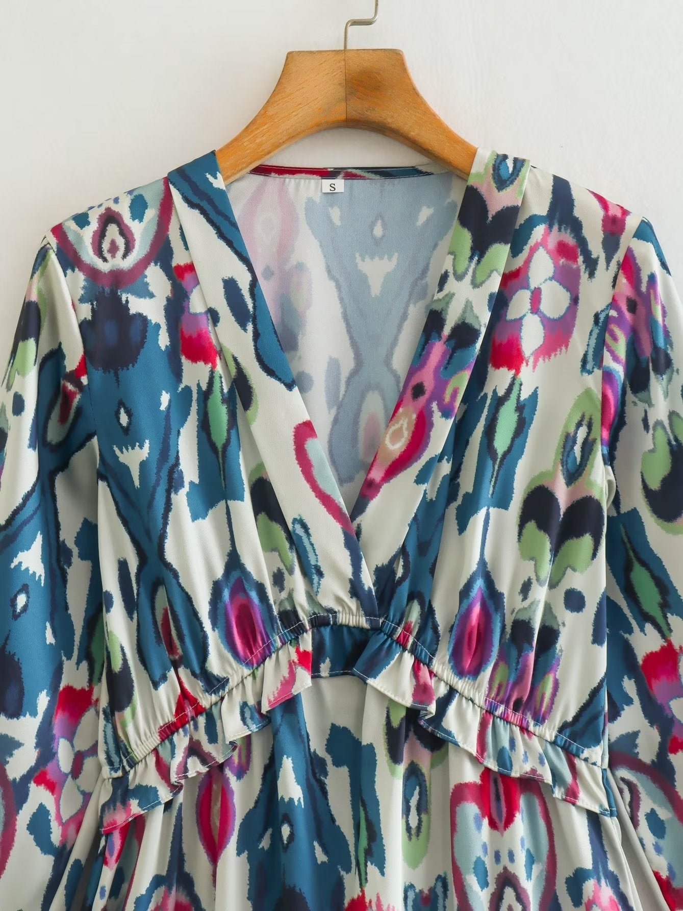 Floral Print Long Sleeve V Neck Printed Midi Dress