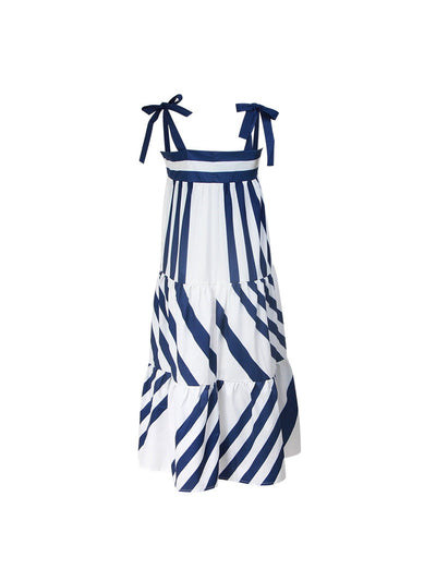 Suspender Lace up Mid Length Striped Loose Dress