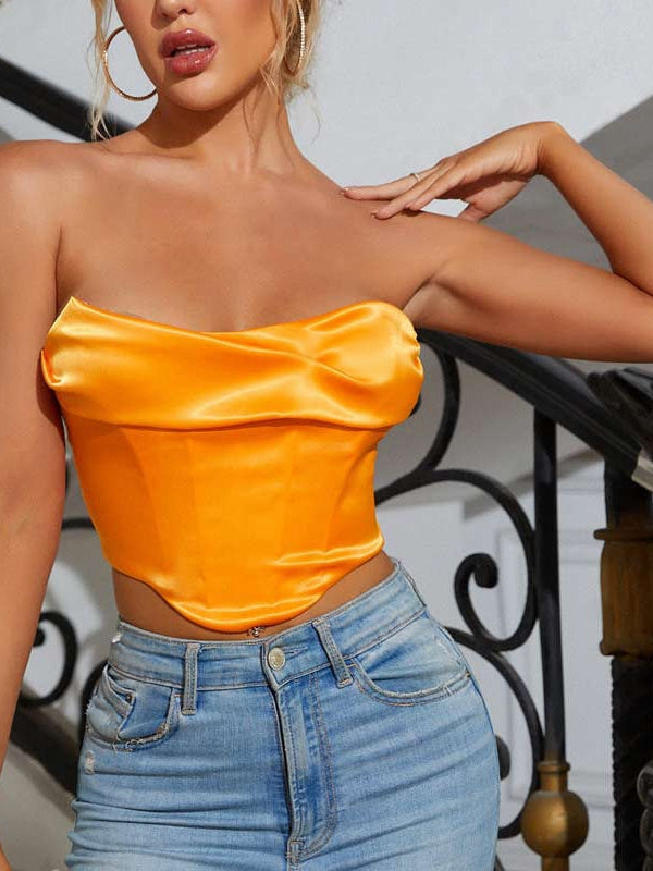 Pile Collar Cropped Boning Corset Tube Top