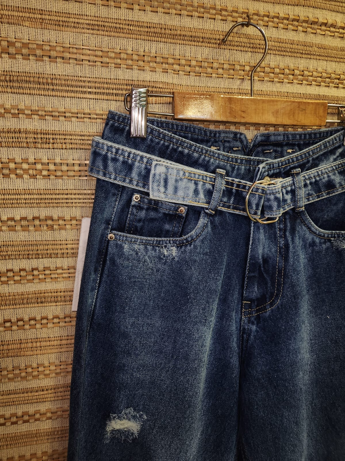 Blue Belted High Waist Denim Pants