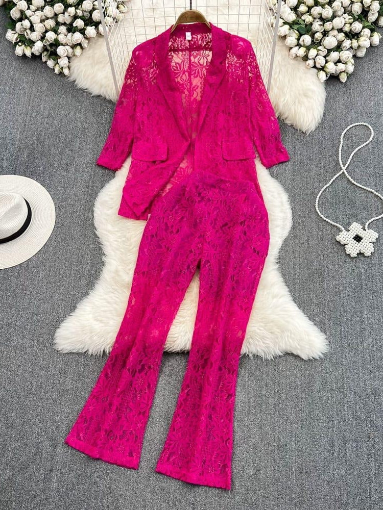 Ina Suit  Lace Embroidered Bardot Trouser Suit  Phoenix V