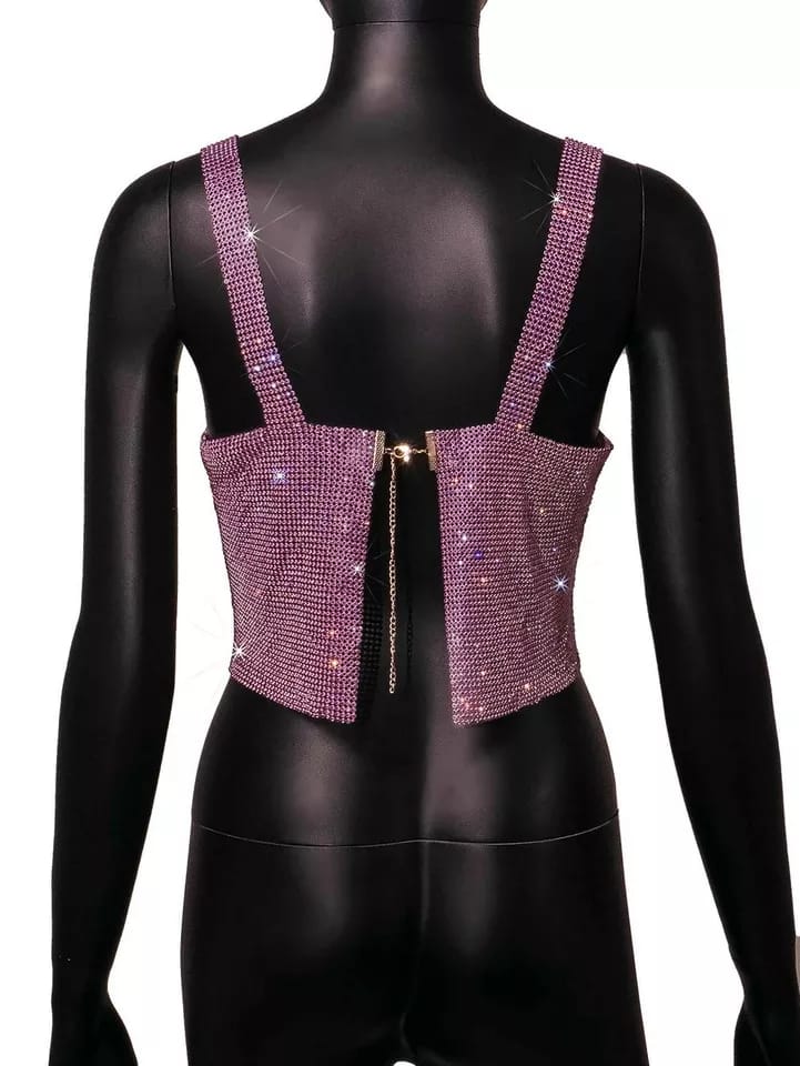 Rhinestone Sparkling Backless Crop Top