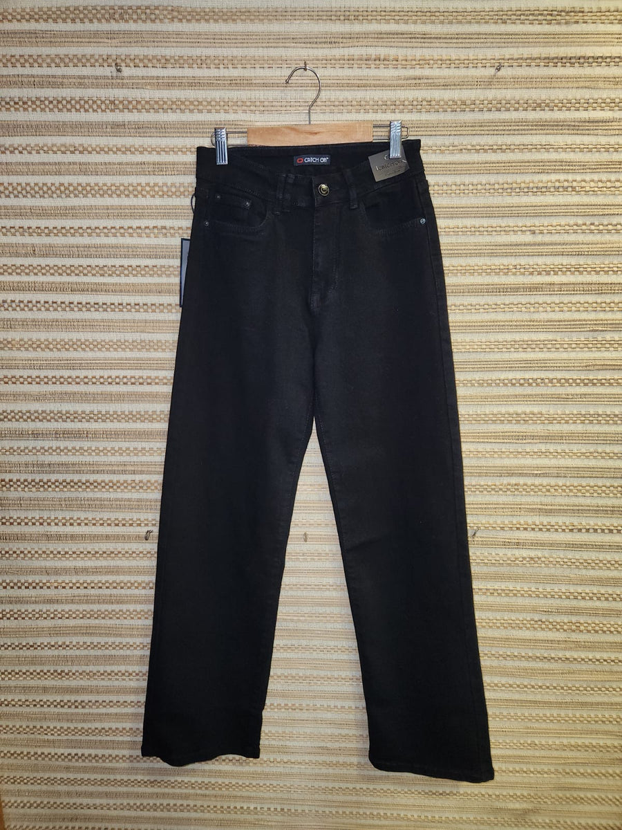 Black Distressed High Waist Wide Leg Denim Pants