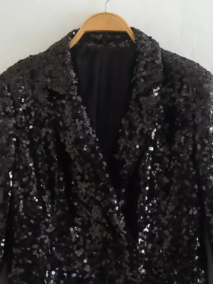 Black Sequins Blazer & Pants Coord Set