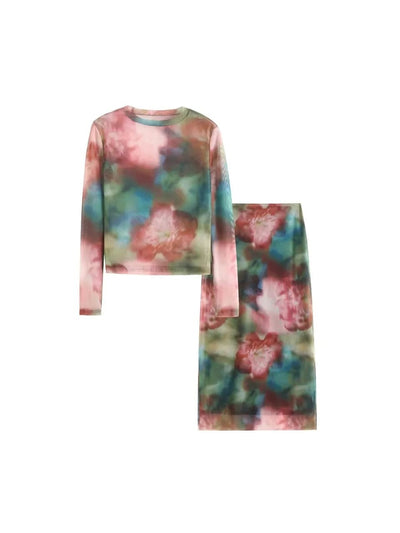 Tie & Dye Mesh Crop & Skirt Coord Set