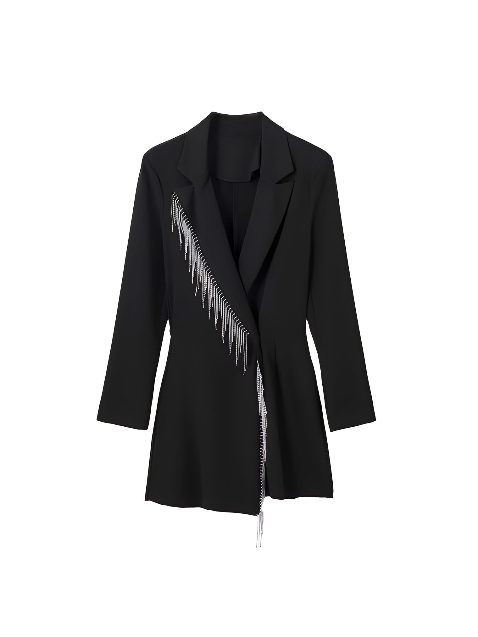 Black Rhinestone Tassel Blazer Dress