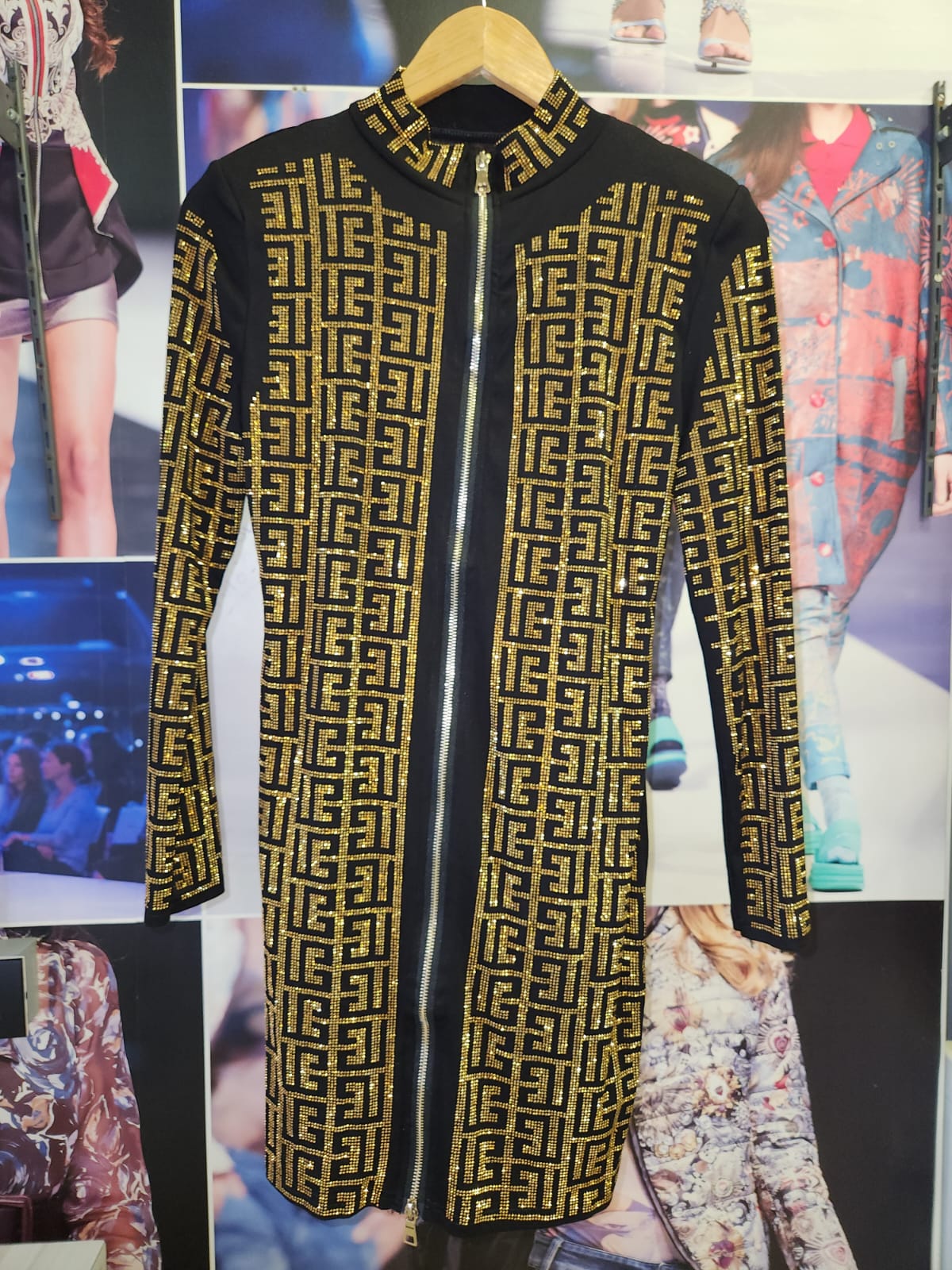 Print Rhinestone Chain Dress