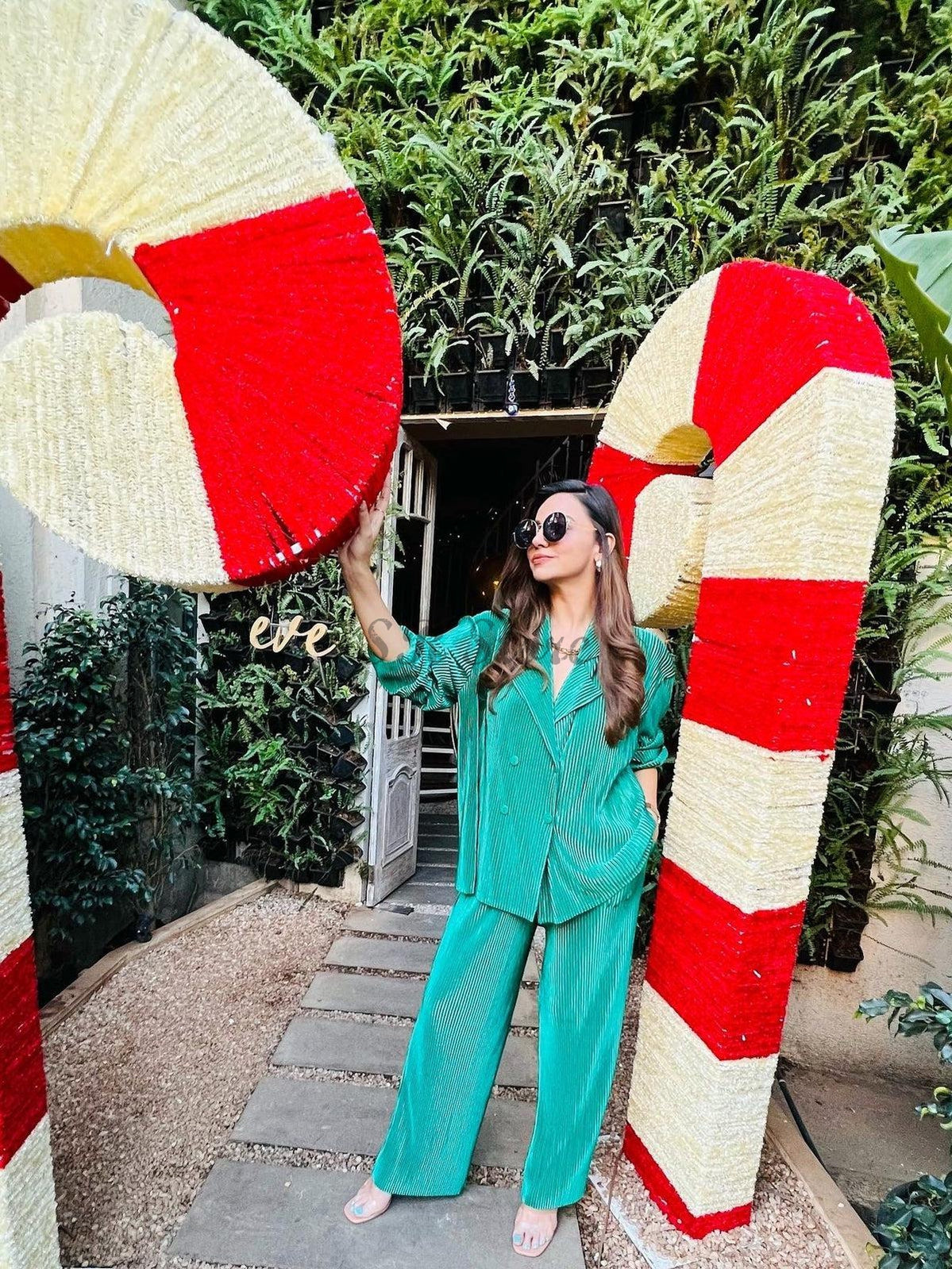 Green Pleated Blazer & Pants Co-ord Set