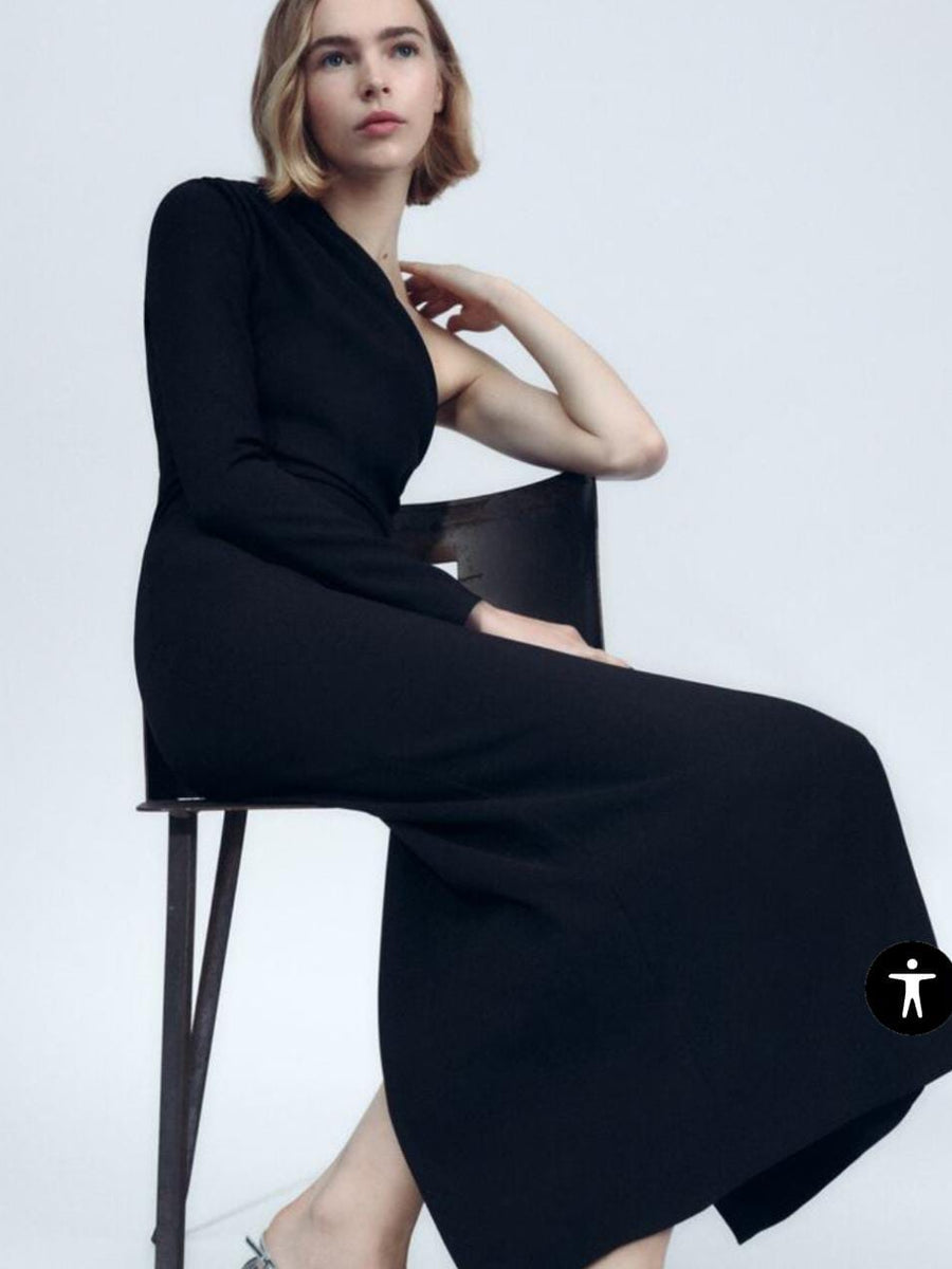 Black One Shoulder Long Slit Dress