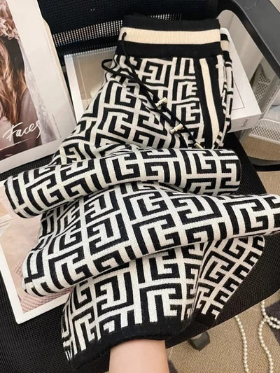 Print Soft Woolen Elastic Waist Palazzo Pants