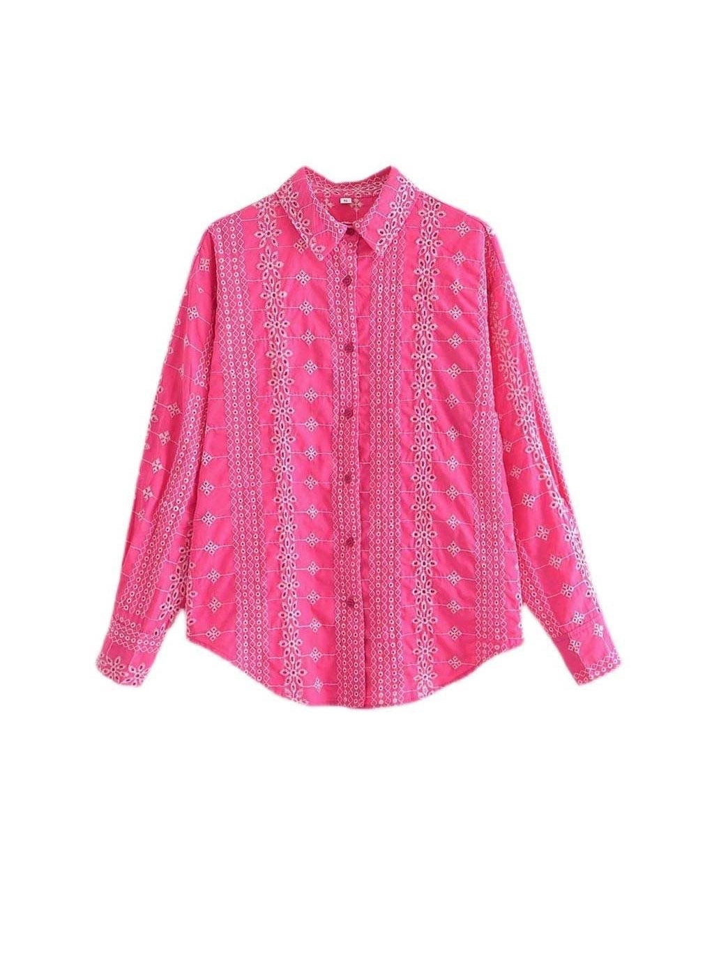 Pink Embroidered Cotton Shirt