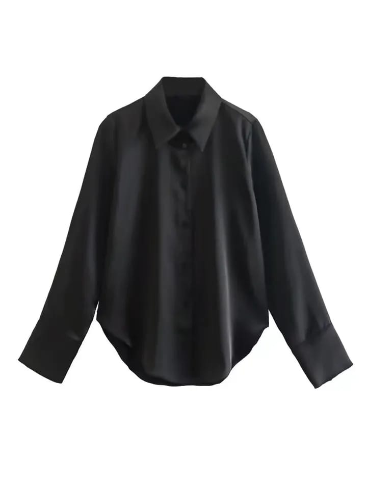 Black & White Plain Satin Shirt