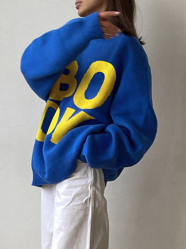 Knitted Boy Letter Print Oversized Sweater Top