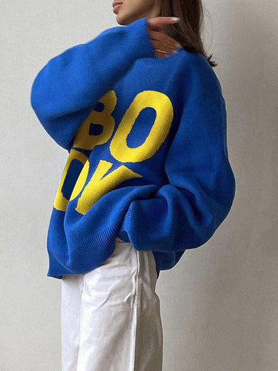 Knitted Boy Letter Print Oversized Sweater Top