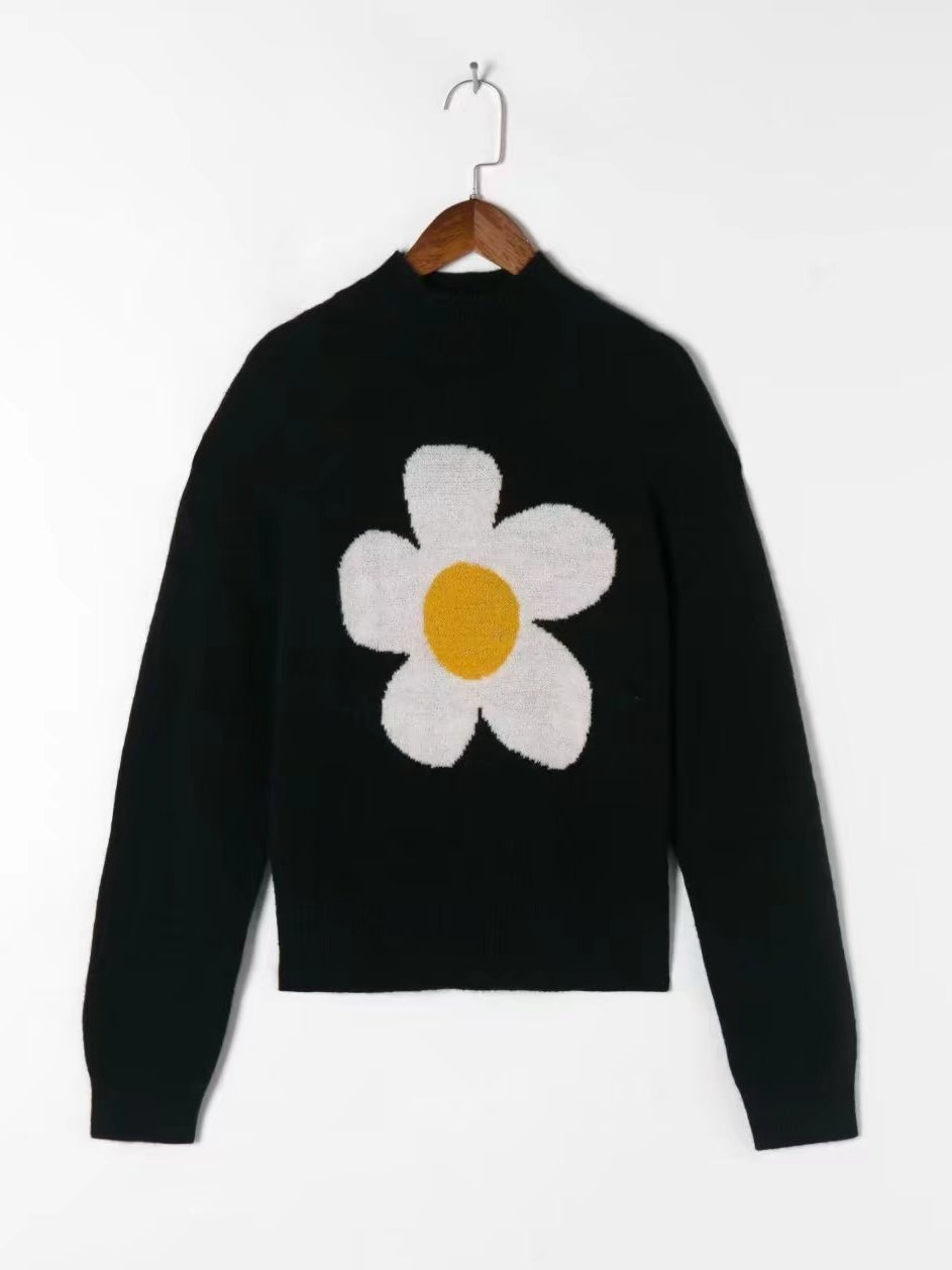 Flower Poached Egg Knitted Turtleneck Sweater Top
