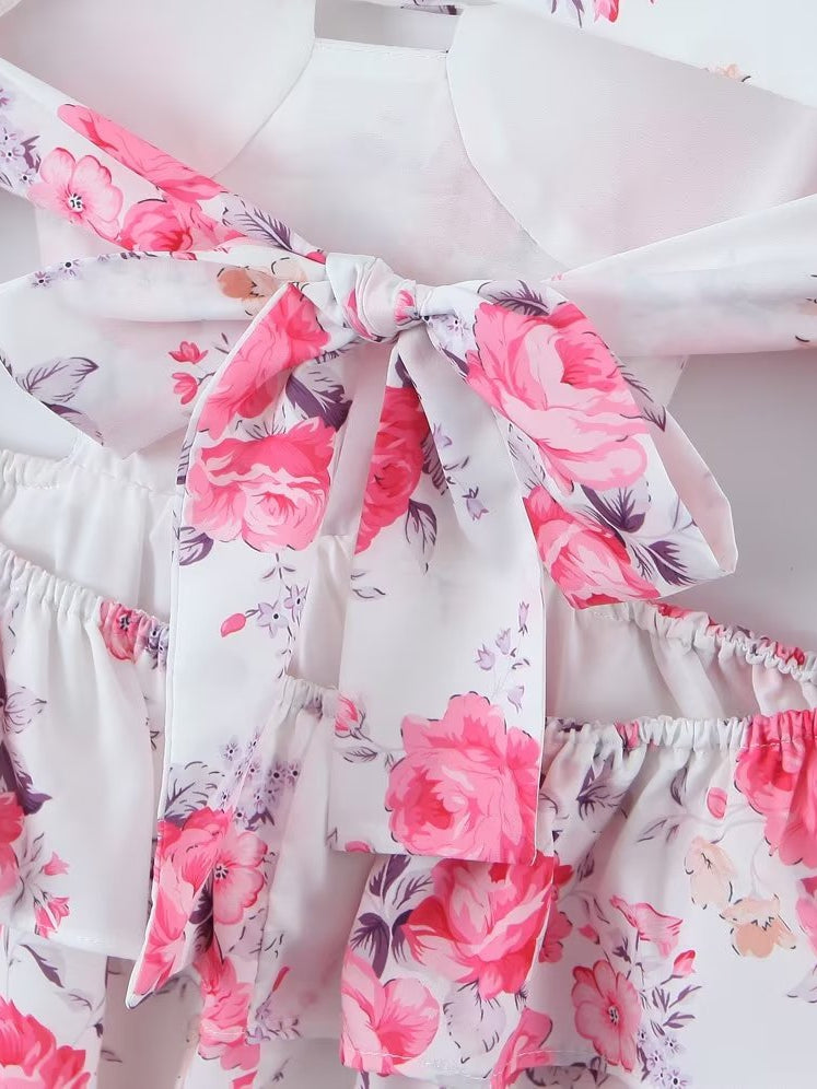 Peony Printed Cutout Puff Sleeve Dress