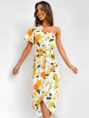 One Shoulder Floral Print Asymmetric Dress