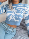 Tiger Print Long Sleeves Cropped Sweater