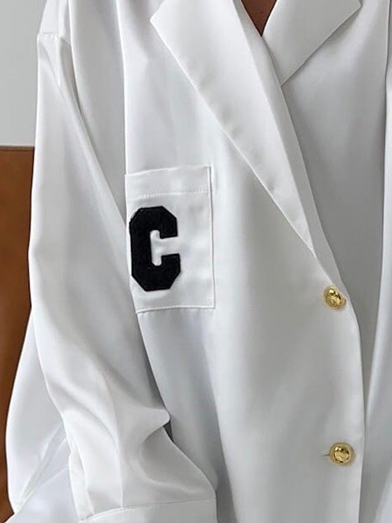 Loose Blazer Shirt Satin Drape White Shirt Top