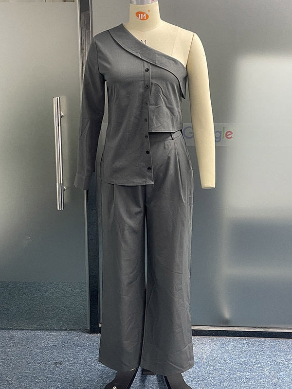 One Shoulder Asymmetric Top & Pants Coors Set