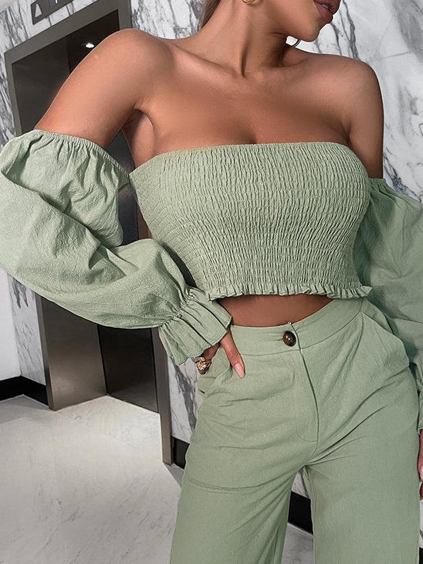 Ruffles Blouse and Wide Leg Pants Co-Ord Set