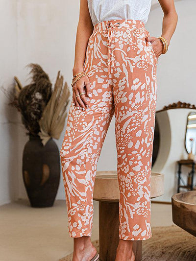 Elastic High Waist Loose Wide Legs Lace Up.