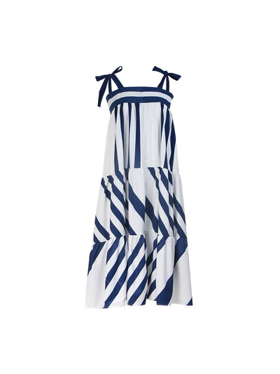 Suspender Lace up Mid Length Striped Loose Dress