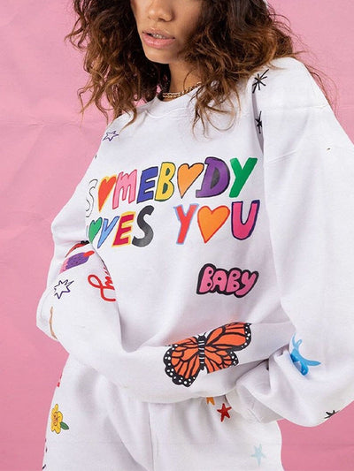 Oversized Graphic Print Loose Pullover Sweatshirt