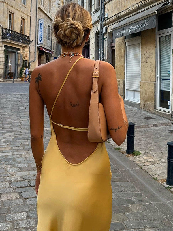 One Shoulder Backless Side Slit Dress