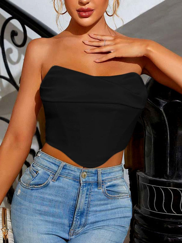 Pile Collar Cropped Boning Corset Tube Top