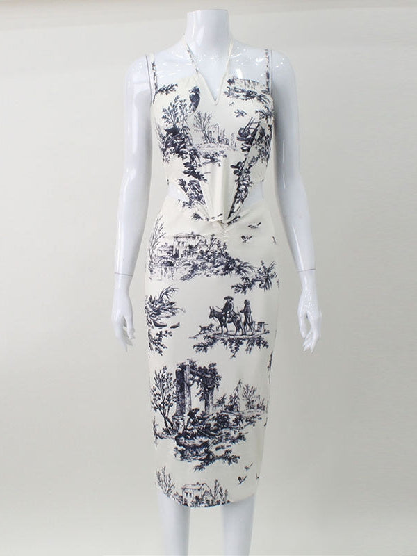 Floral Print Halterneck Top & Hip Skirt Coord Set